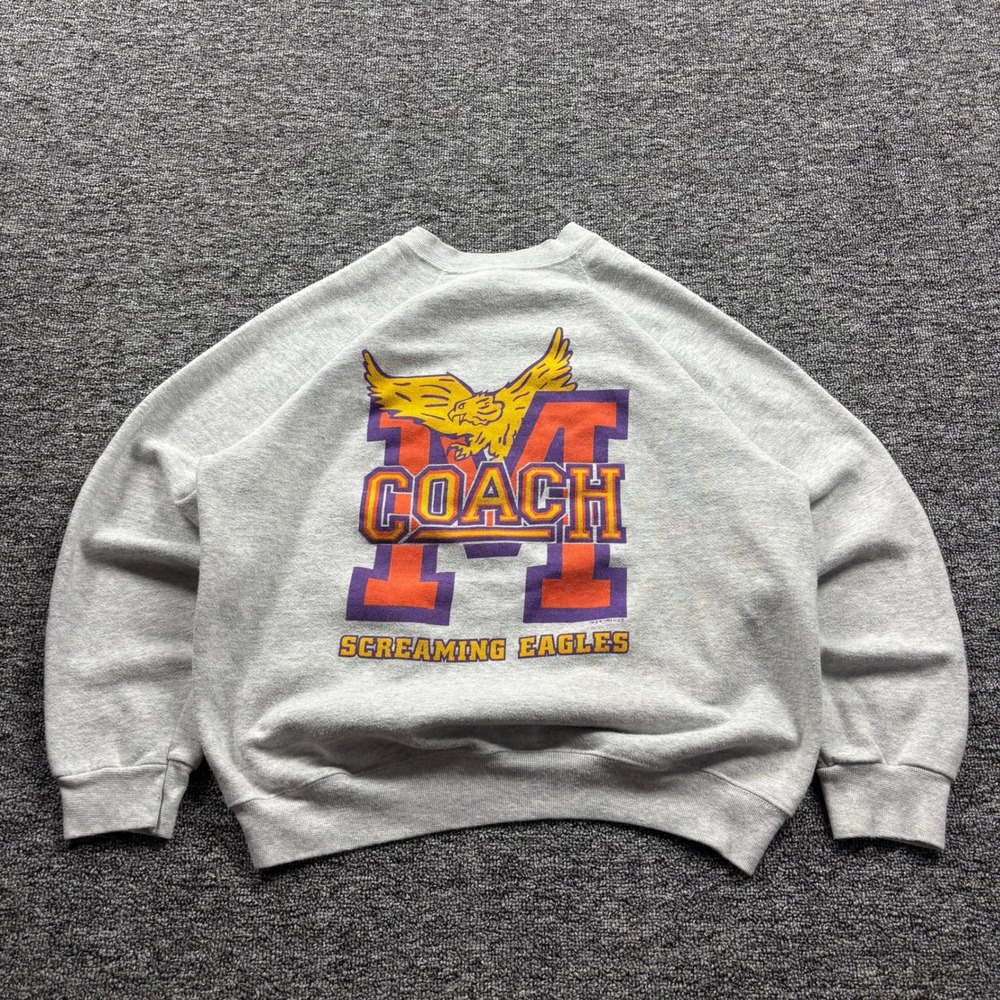 Vintage 1993 Coach TV Show Promo Screaming Eagles Grey Sweatshirt Size Large